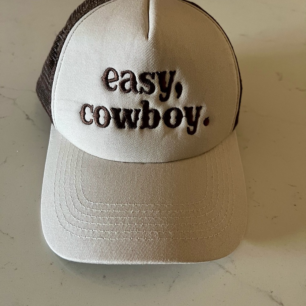Altar'd State White & Brown 'easy, cowboy.' Embroidered Trucker Hat